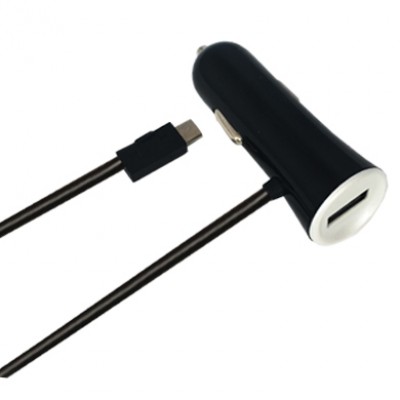 CARGADOR USB PARA AUTO BROBOTIX 5V 3A CON CABLE - COLOR NEGRO CON BLANCO