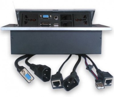 Caja de Mesa - RJ45 Cat 5e, HDMI, SVGA, USB V2.0, 3.5 mm, Nema 5-15R, Plata, BROBOTIX 005514