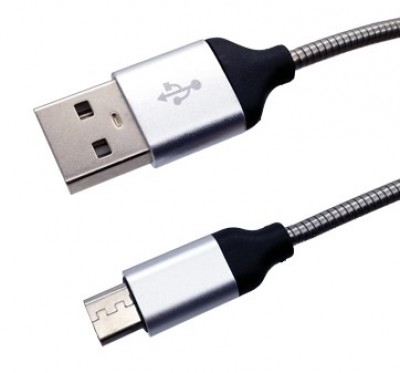 Cable USB BROBOTIX A Micro B - Acero, Carga Rápida 183101, USB A, USB Micro B, Macho/Macho, 1 m, Negro