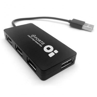 Hub USB V2.0 - LARGE, 4 Puertos, Negro, BROBOTIX 180455