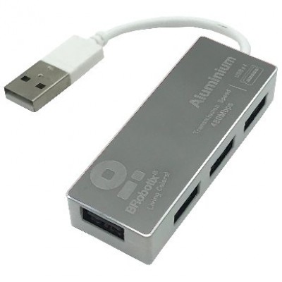 HUB USB BROBOTIX 180727-3 - USB 2.0, Plata, 4 puertos