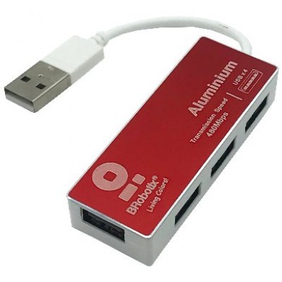 HUB USB BROBOTIX 180727-4 - USB 2.0, Rojo, 4 puertos