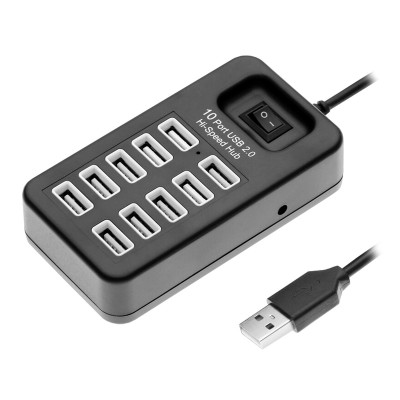 HUB USB BROBOTIX DE 10 PUERTOS - USB, USB, Negro, 10 puertos