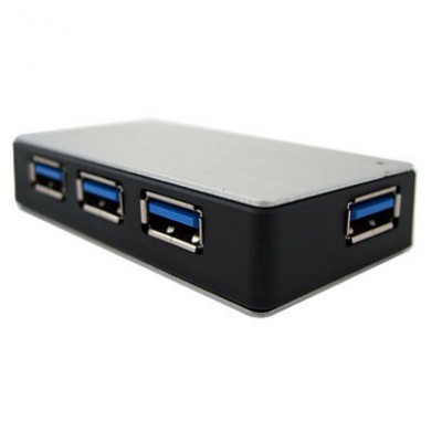 HUB USB V3.0 DE 4 PUERTOS - ALUMINIO BROBOTIX 980300, USB 3.0, 4, 5Gbps, Negro con gris.