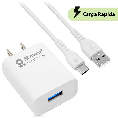 COMBO CARGA RÁPIDA: CARGADOR USB V3.0 + CABLE USB TIPO \"C\". BLANCO (6001318) - Brobotix
