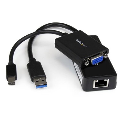 Juego de adaptadores VGA y Ethernet StarTech.com - Mini DisplayPort, USB 3.0, VGA, Gigabit Ethernet, Negro