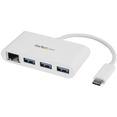 Concentrador USB StarTech.com HB30C3A1GEA - Ethernet, 1000 Mbit/s, USB, Color blanco, 3 puertos