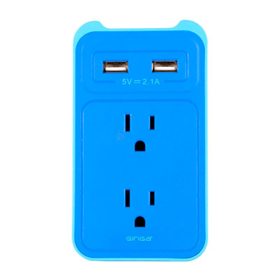 Multicontacto Spring 2 puertos GINGA GIN16AC2USB-AA - Azul, 2