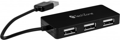 Hub TechZone - 4 puertos USB 2.0, color negro, 1 año de garantía.