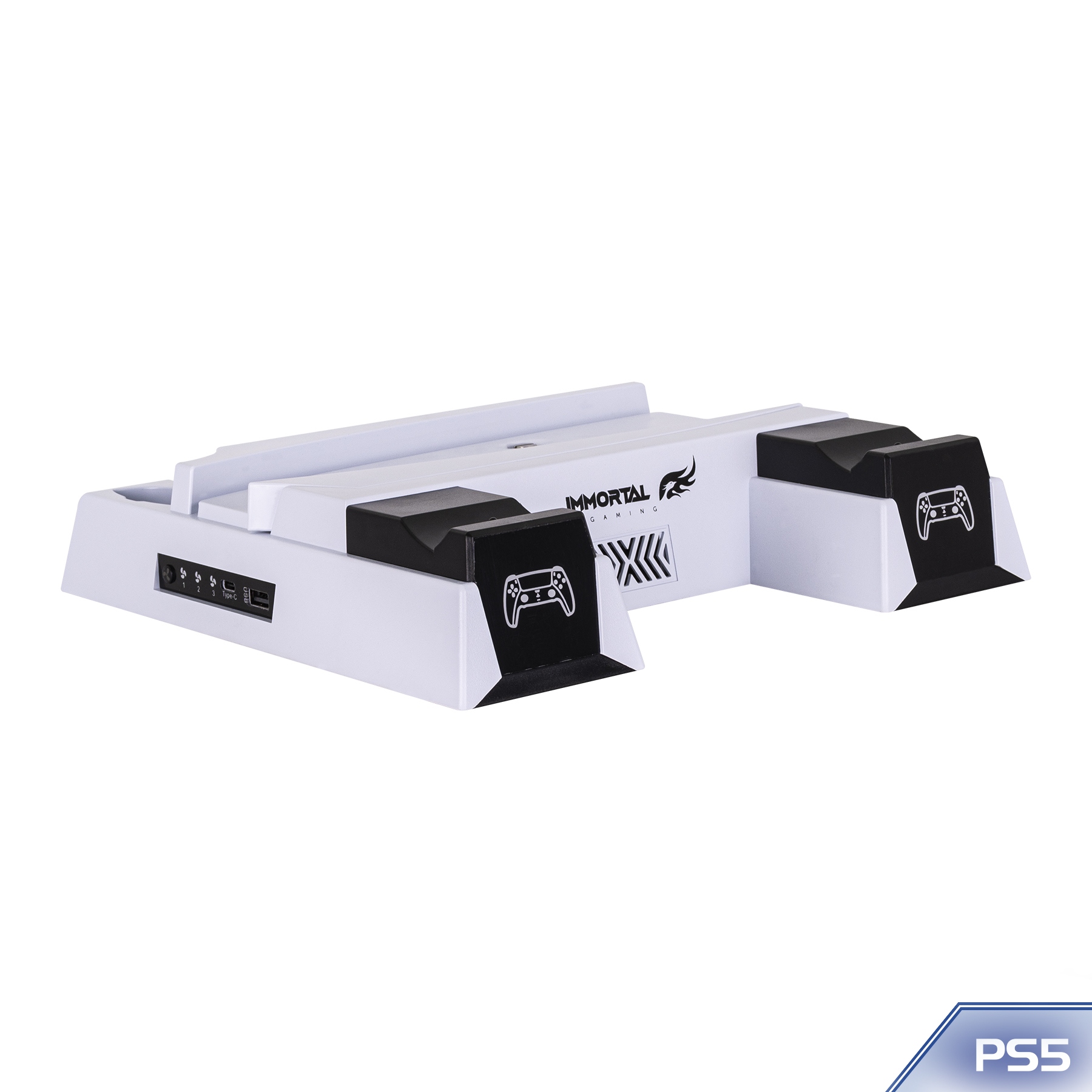 Immortal Base enfriadora con cargador dual PS5 3 ventiladores USB-C - USB 2.0, espacio para juegos 257x257x57mm 1 año de garantía