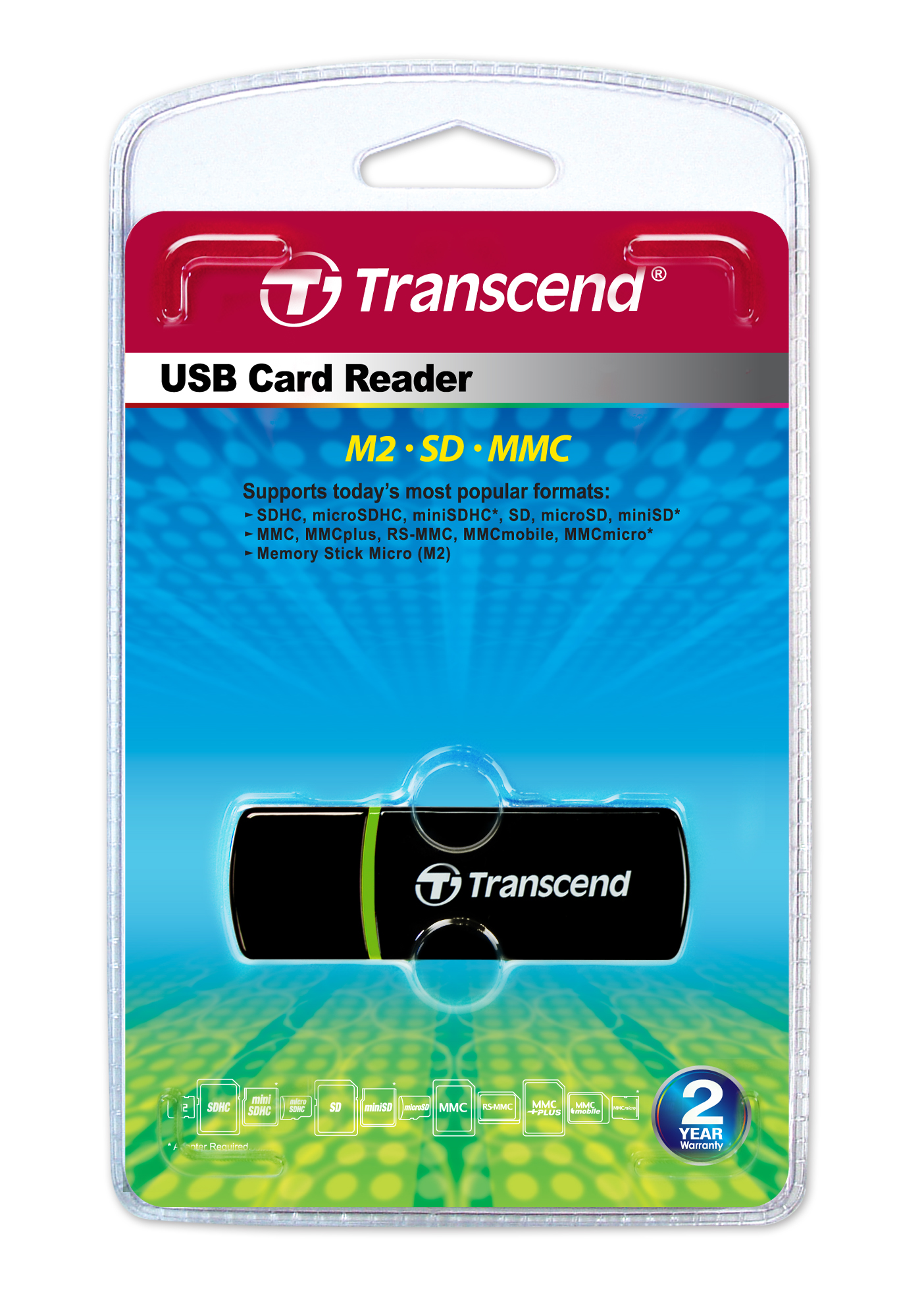 Lector de memoria TRANSCEND Compact Card Reader P5 - USB 2.0, Negro, 22, 6 x 12 x 66, 9 mm