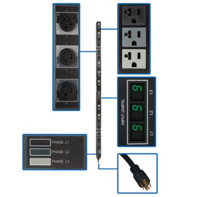 PDU TRIPP-LITE PDU3MV6L2120B - Metered, 0U, Vertical, Acero