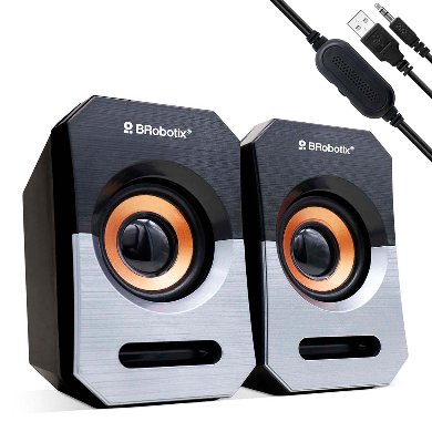 Bocinas Multimedia BROBOTIX 963913 - 3 W, Negro/Plata/Naranja, 20Hz - 20KHz