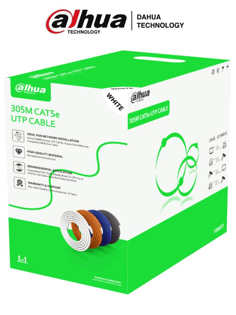 DAHUA PFM922I-5EUN-C - Bobina de Cable UTP Cat5e/ CCA/ 305 Metros/Color Blanco/ Uso Interior/ Cubierta de FR-PVC (ROHS compliant) -