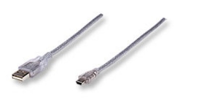 Cable USB a Mini USB MANHATTAN - 1, 8 m, USB A, Mini-USB B, Macho/Macho, Transparente