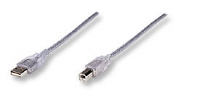 340465 Cable USB para impresora - USB-A macho a USB-B macho, de 4.5mts, color Plateado translucido, Velocidades de hasta 480 Mbps