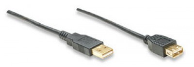 Extensión de cable USB MANHATTAN USB tipo A macho a USB tipo A hembra - USB A, USB A, Macho/hembra, 4, 5 m, Negro