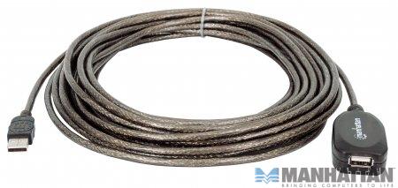 Cable Extensión Activa MANHATTAN - 10 m, USB A, USB A, Macho/hembra, Negro