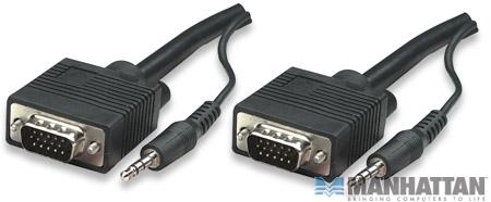 Cable Monitor SVGA MANHATTAN 324267 - 1, 8 m, VGA (D-Sub), VGA (D-Sub) + 3.5mm, Macho/Macho, Negro