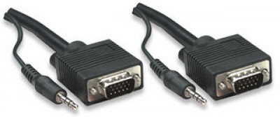 Cable VGA con Audio MANHATTAN - 15 m, VGA (D-Sub) + 3.5mm, VGA (D-Sub) + 3.5mm, Macho/Macho, Negro