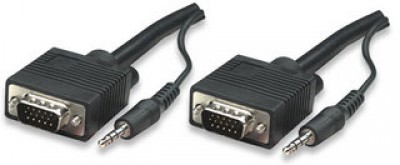 Cable VGA con Audio MANHATTAN - 20 m, VGA (D-Sub) + 3.5mm, VGA (D-Sub) + 3.5mm, Macho/Macho, Negro