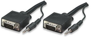 Cable Monitor SVGA MANHATTAN 324359 - 10 m, VGA (D-Sub) + 3.5mm, VGA (D-Sub) + 3.5mm, Macho/Macho, Negro