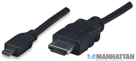 Cable HDMI  MANHATTAN - 2 m, HDMI, Micro-HDMI, Macho/Macho, Negro