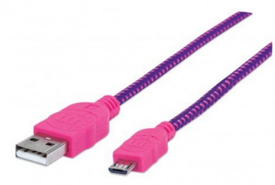 Cable USB - Micro B - Micro USB MANHATTAN - USB A, USB A, Macho/Macho, 1 m, Rosa