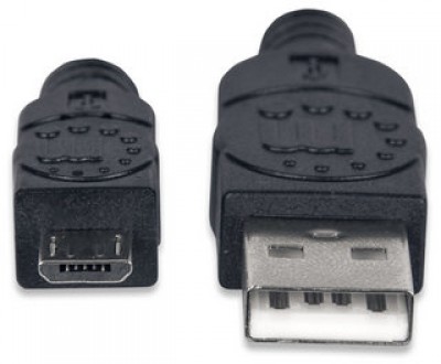 Cable USB - Micro B - Micro USB MANHATTAN - 1 m, USB A, Mini-USB B, Macho/Macho, Negro