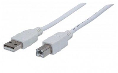 Cable USB MANHATTAN - 1, 8 m, USB A, USB B, Macho/Macho, Color blanco