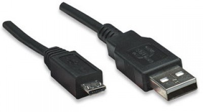 Cable USB MANHATTAN - 3 m, USB A, Micro-USB B, Macho/Macho, Negro