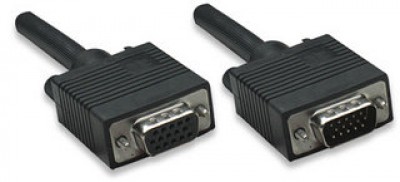 Cable VGA - HD15 - Extension MANHATTAN - 3 m, VGA (D-Sub), VGA (D-Sub), Macho/hembra, Negro