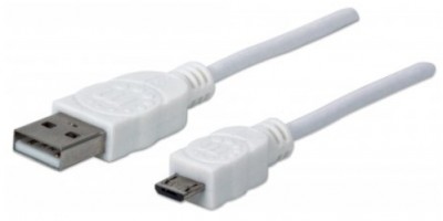 Cable USB a Micro B MANHATTAN 323987 - USB A, Micro-USB B, Macho/Macho, 1 m, Color blanco