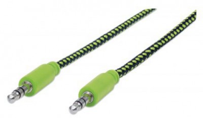 Cable de audio 3.5 mm MANHATTAN  con recubrimiento textil - 1 m, Macho / Macho, Negro, Verde, Auxiliar