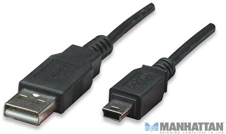 Cable PC MANHATTAN - 1, 8 m, USB A, Mini-USB B, Macho/Macho, Negro