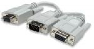 328302 Cable Y para VGA - Conecta una fuente VGA a dos cables de monitor VGA, Longitud 15cm, Color Gris.