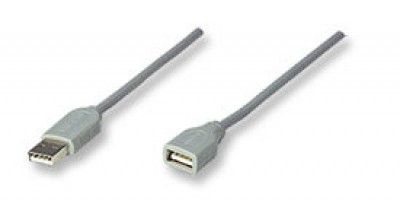 Cable USB - Extension MANHATTAN - 3 m, USB A, USB A, Macho/hembra, Gris