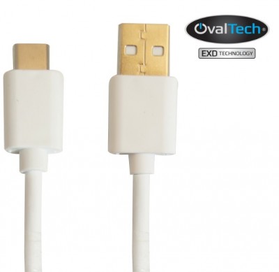 Cable USB Tipo C - 1 metro  carga / datos color blanco. Premium OvalTech