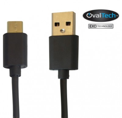 Cable USB Tipo C - 2 mts  carga / datos color negro. Premium OvalTech