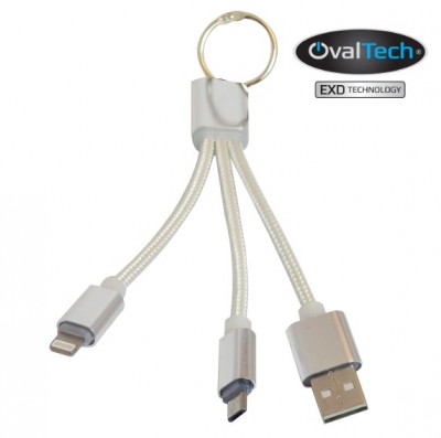 Cable USB 2 en 1  Micro USB / Lightning 15 cms  color plata. Premium OvalTech -