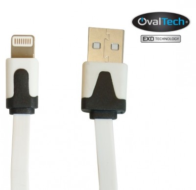 Cable USB a Lightning - 2 mts carga / datos Plano color blanco. Premium OvalTech