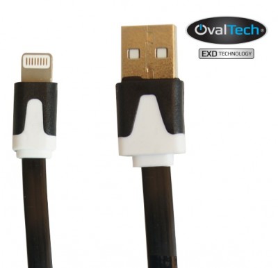 Cable USB a Lightning - 2 mts carga / datos Plano color negro Premium OvalTech