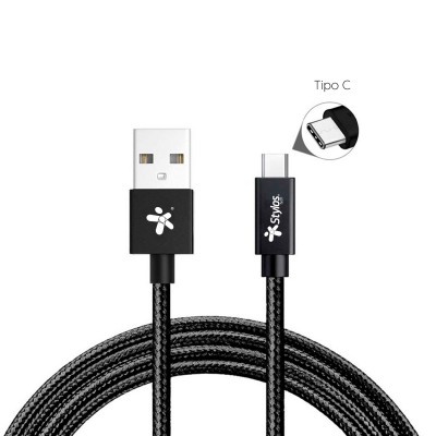Cable USB a tipo C Stylos STACTC1B - USB, USB C, 1 m, Negro