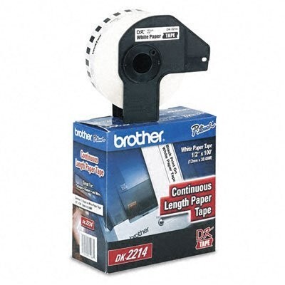 Etiqueta blanca continua de papel Brother DK2214 de 12 mm de ancho x 30.4 mts de largo. Impresión en negro. QL800 / QL810W / QL1110NWB. -