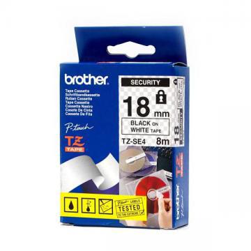 Etiqueta blanca continua laminada de seguridad Brother TZESE4 - de 18 mm de ancho x 8 mts de largo. Impresión en negro.