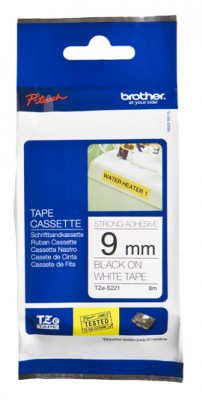 Etiqueta blanca continua laminada con adhesivo super resistente Brother TZES221 - de 9 mm de ancho x 8 mts de largo. Impresión en negro.