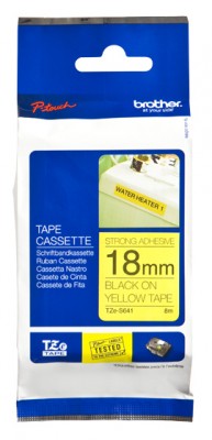 Etiqueta amarilla continua laminada con adhesivo super resistente Brother TZES641 - de 18 mm de ancho x 8 mts de largo.