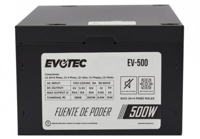 Fuente de Poder EVOTEC EV-500 - Negro, 500 W