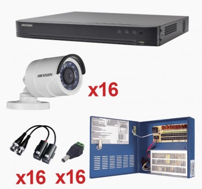 Kit DVR 16 Canales + 16 Cámaras Bala Hikvision Digital Technology TurboHD - Metal, 16, H265+, 1080p (2MP)
