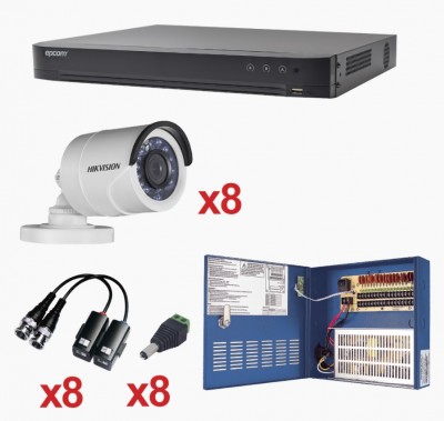 Kit 1 DVR 8 Canales + 8 Cámaras Bala EPCOM KH1080P8BW - Metal, 8, H265+, 1080p (2MP)